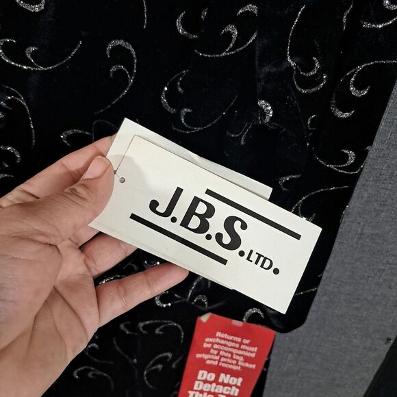 Vintage J.B.S. LTD Black Velvet Silver Sparkle Swing Jacket Size Large Buttoned - Picture 8 of 10